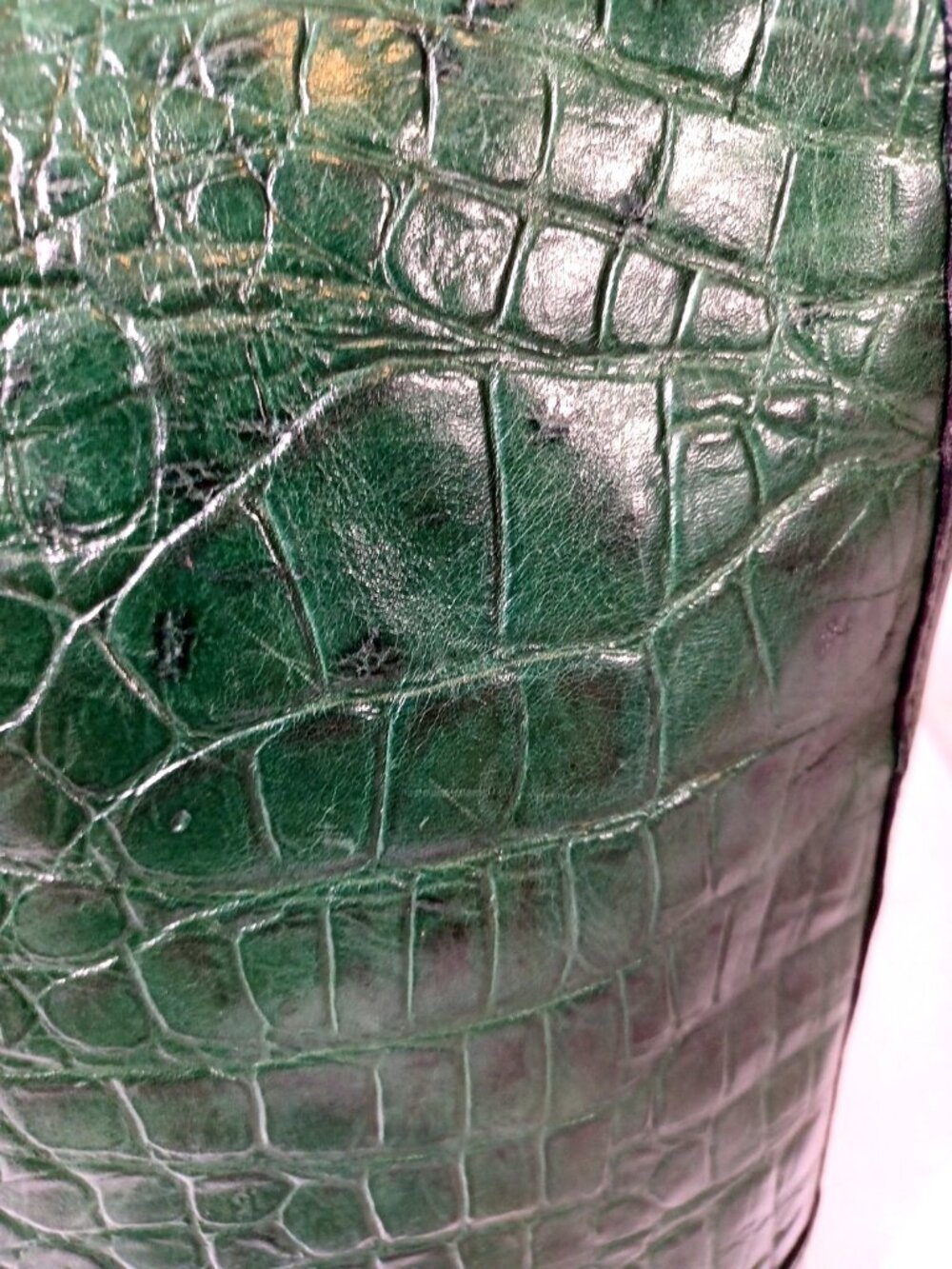 Saks Fifth Avenue Green Leather Croc Crossbody Bag Handbag Vintage Made In Italy - Picture 5 of 7